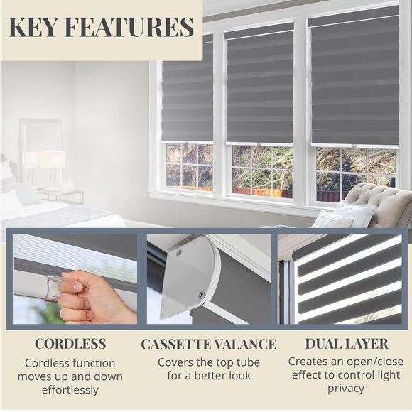 🪟CHICOLOGY Zebra Blinds, Roller Window Shades🪟 38" W X 72" H - Picture 5 of 8